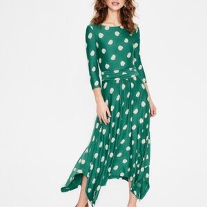 Boden Maise Matte Jersey Polka Dot Dress with Handkerchief Hemline Sz 8 Medium